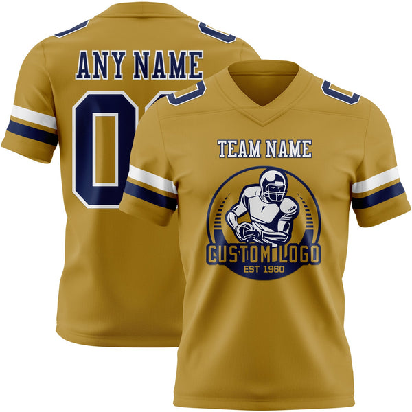 Custom Old Gold Navy-White Authentic Football Jersey alternate
