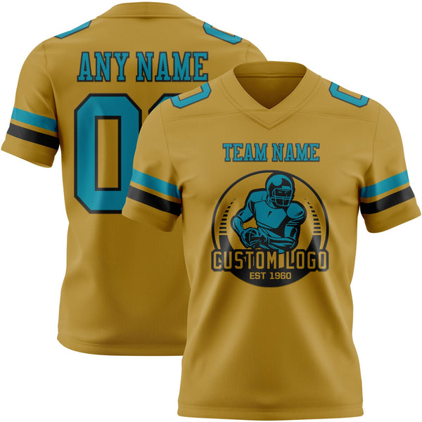 Custom Old Gold Teal-Black Authentic Football Jersey alternate