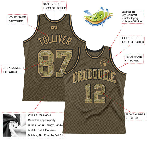 Custom Olive Camo-Old Gold Authentic Throwback Salute To Service Basketball Jersey alternate