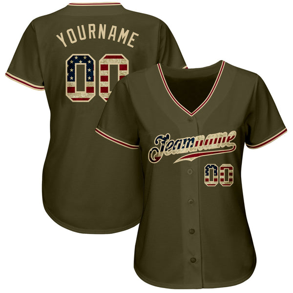 Custom Olive Vintage USA Flag-City Cream Authentic Salute To Service Baseball Jersey alternate