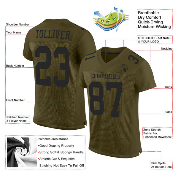 Custom Olive Black Mesh Authentic Salute To Service Football Jersey alternate