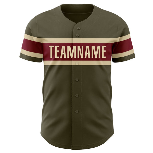 Custom Olive Vintage USA Flag Cream-Crimson Authentic Salute To Service Baseball Jersey alternate