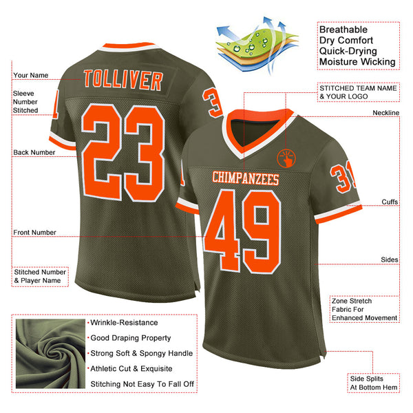 Custom Olive Orange-White Mesh Authentic Throwback Salute To Service Football Jersey alternate