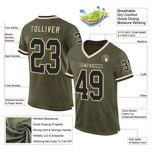 Custom Olive Black-Cream Mesh Authentic Throwback Salute To Service Football Jersey alternate