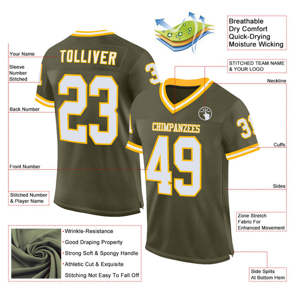 Custom Olive White-Gold Mesh Authentic Throwback Salute To Service Football Jersey alternate