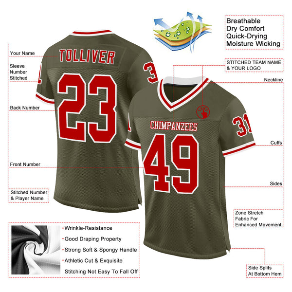 Custom Olive Red-White Mesh Authentic Throwback Salute To Service Football Jersey alternate