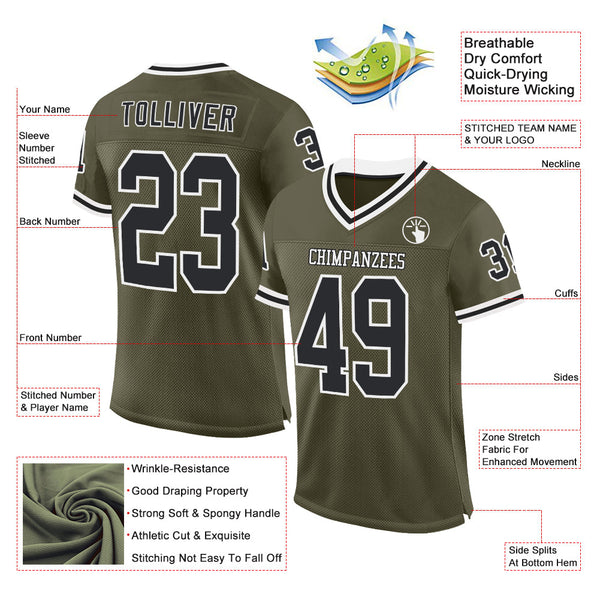Custom Olive Black-White Mesh Authentic Throwback Salute To Service Football Jersey alternate