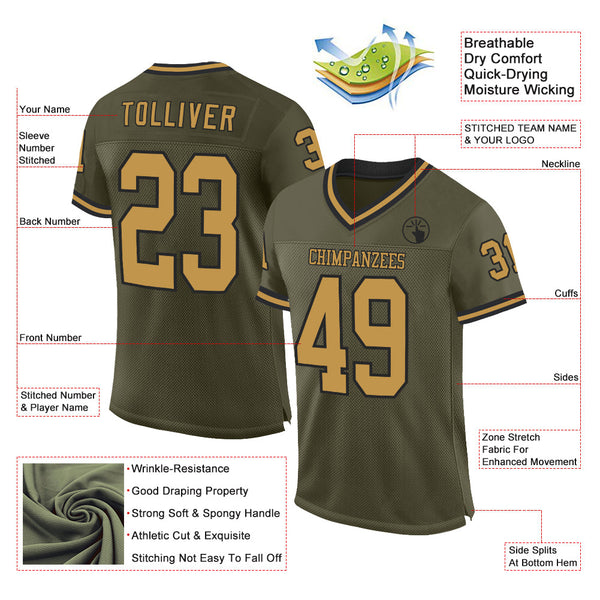 Custom Olive Old Gold-Black Mesh Authentic Throwback Salute To Service Football Jersey alternate