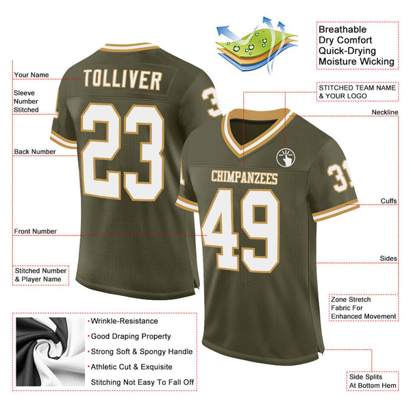 Custom Olive White-Old Gold Mesh Authentic Throwback Salute To Service Football Jersey alternate