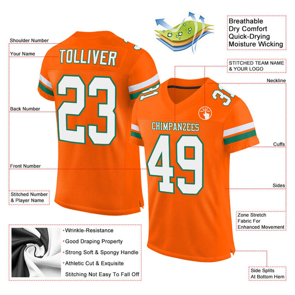 Custom Orange White-Kelly Green Mesh Authentic Football Jersey alternate