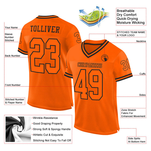 Custom Orange Orange-Black Mesh Authentic Throwback Football Jersey alternate