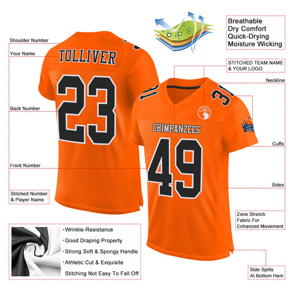 Custom Orange Black-White Mesh Authentic Football Jersey alternate