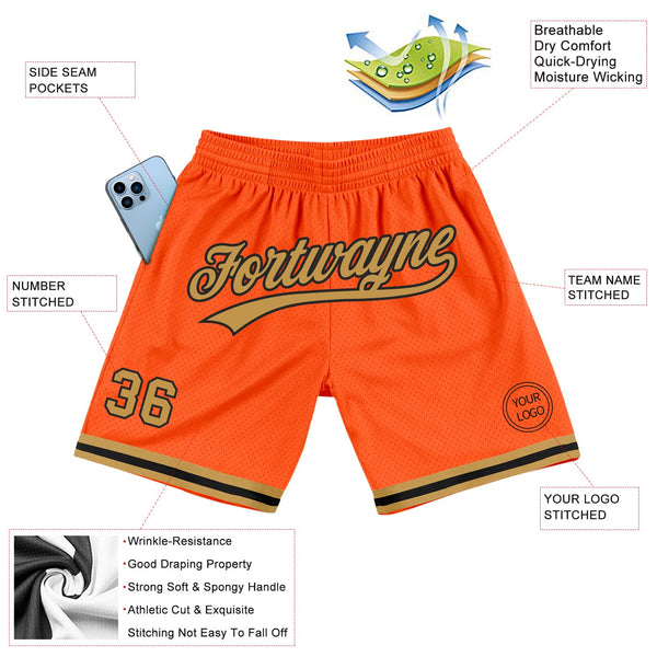 Custom Orange Old Gold-Black Authentic Throwback Basketball Shorts alternate