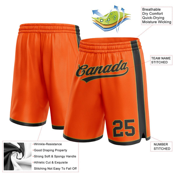 Custom Orange Black-Old Gold Authentic Basketball Shorts alternate