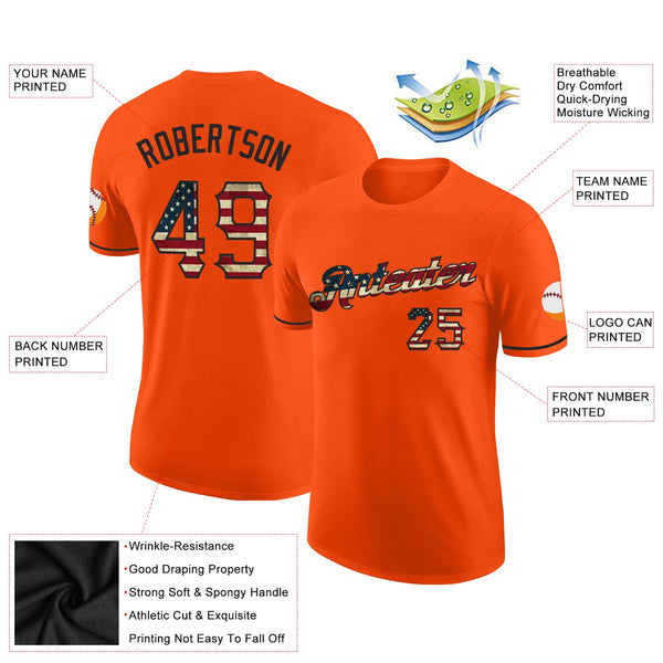 Custom Orange Vintage USA Flag-Black Performance T-Shirt alternate