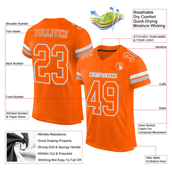 Custom Orange White-Gray Mesh Authentic Football Jersey alternate