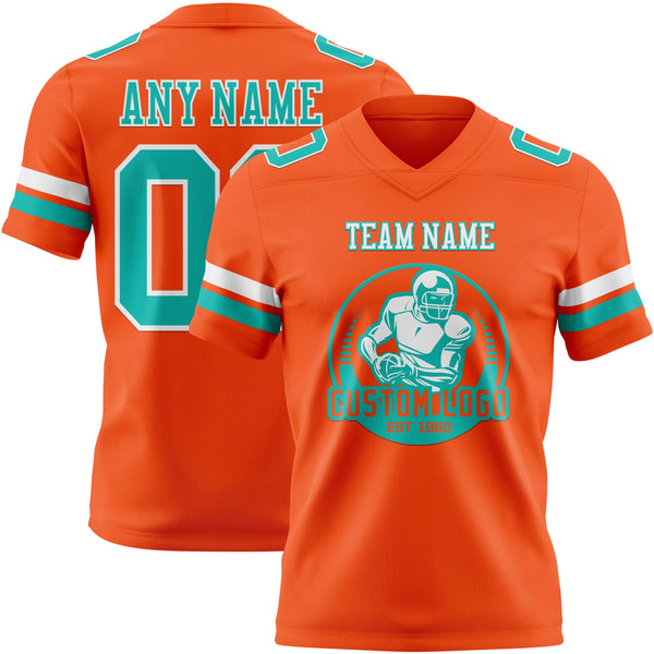 Custom Orange Aqua-White Authentic Football Jersey alternate