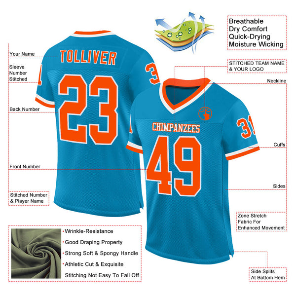 Custom Panther Blue Orange-White Mesh Authentic Throwback Football Jersey alternate