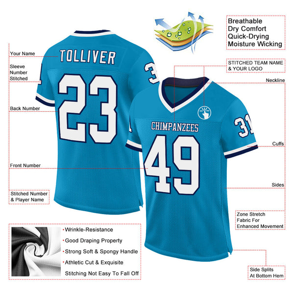Custom Panther Blue White=Navy Mesh Authentic Throwback Football Jersey alternate