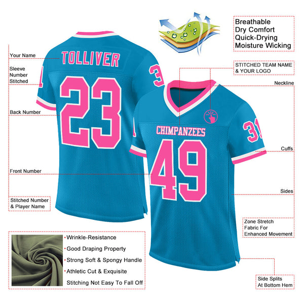 Custom Panther Blue Pink-White Mesh Authentic Throwback Football Jersey alternate