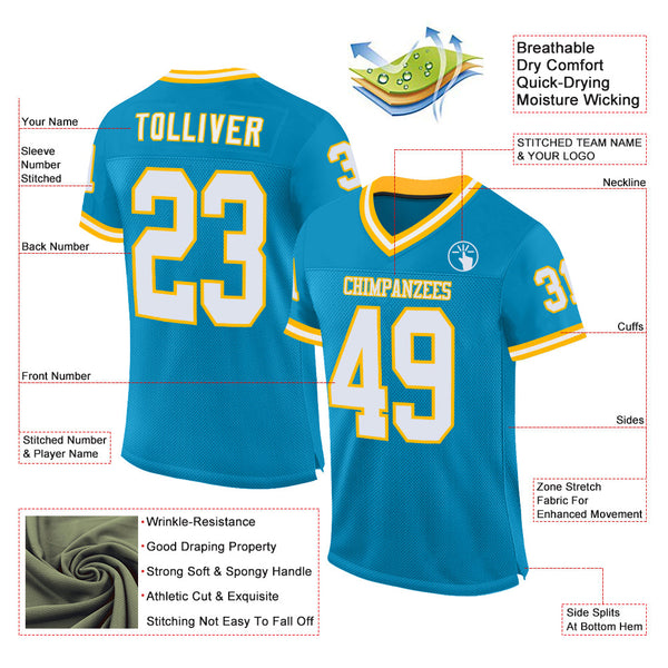 Custom Panther Blue White-Gold Mesh Authentic Throwback Football Jersey alternate