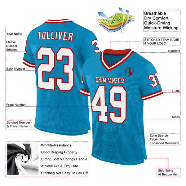 Custom Panther Blue White-Red Mesh Authentic Throwback Football Jersey alternate