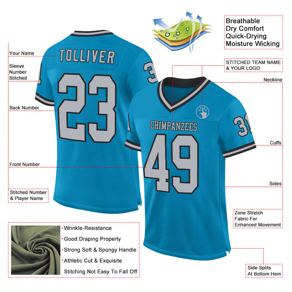 Custom Panther Blue Gray-Black Mesh Authentic Throwback Football Jersey alternate