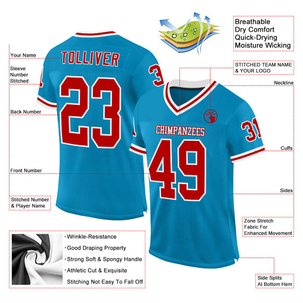 Custom Panther Blue Red-White Mesh Authentic Throwback Football Jersey alternate