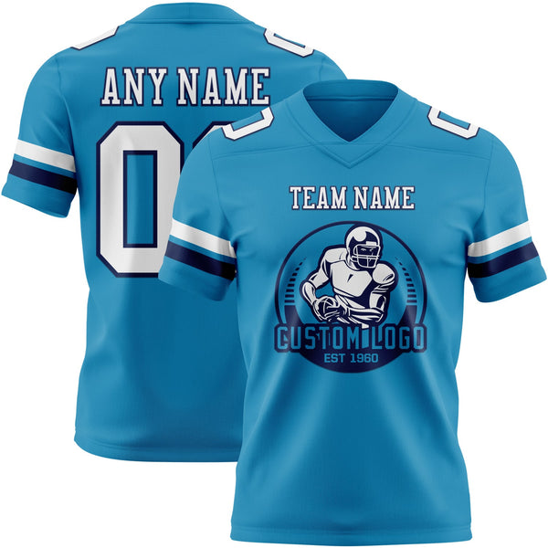Custom Panther Blue White-Navy Authentic Football Jersey alternate