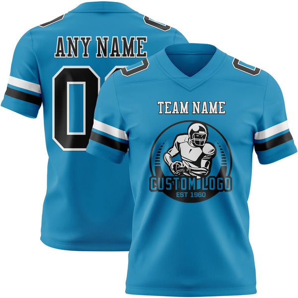 Custom Panther Blue Black-White Authentic Football Jersey alternate