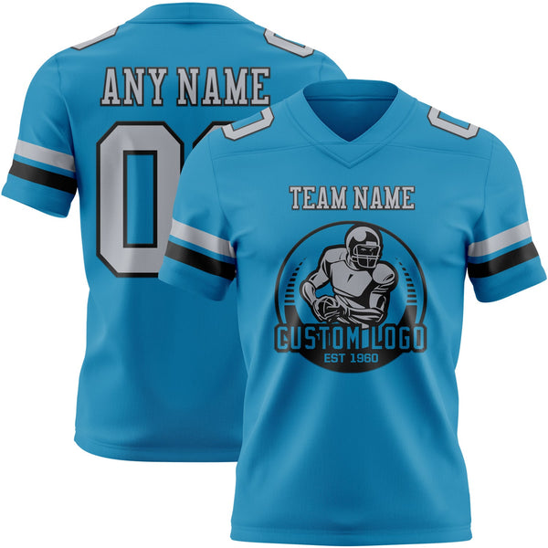 Custom Panther Blue Gray-Black Authentic Football Jersey alternate