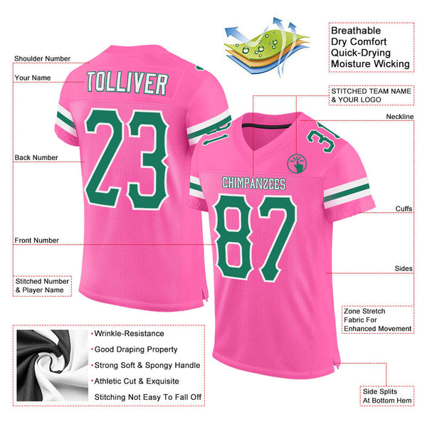 Custom Pink Kelly Green-White Mesh Authentic Football Jersey alternate