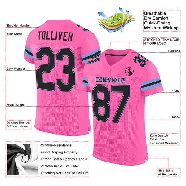 Custom Pink Black-Light Blue Mesh Authentic Football Jersey alternate