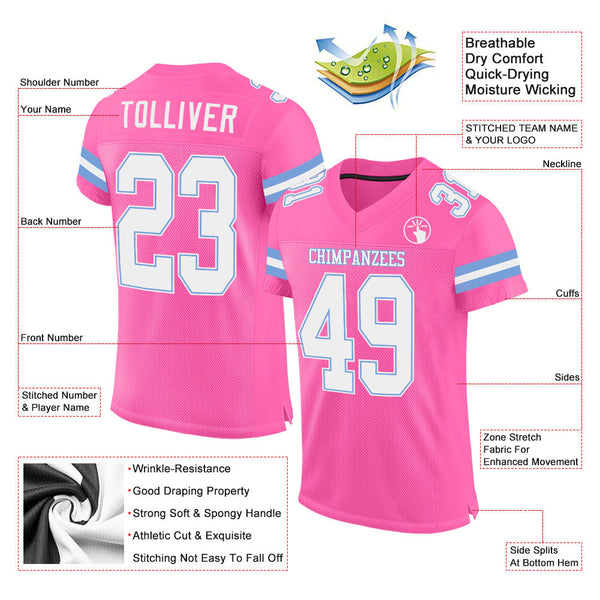 Custom Pink White-Light Blue Mesh Authentic Football Jersey alternate