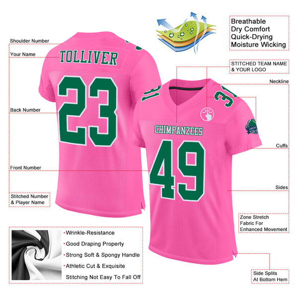 Custom Pink Kelly Green-White Mesh Authentic Football Jersey alternate