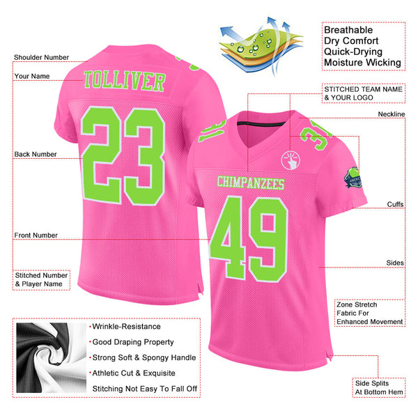 Custom Pink Neon Green-White Mesh Authentic Football Jersey alternate