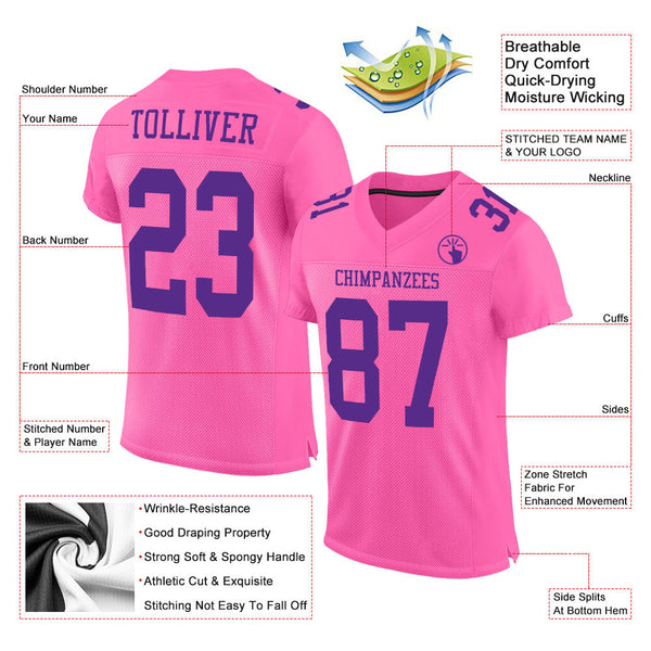Custom Pink Purple Mesh Authentic Football Jersey alternate