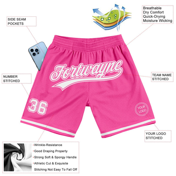 Custom Pink White Authentic Throwback Basketball Shorts alternate