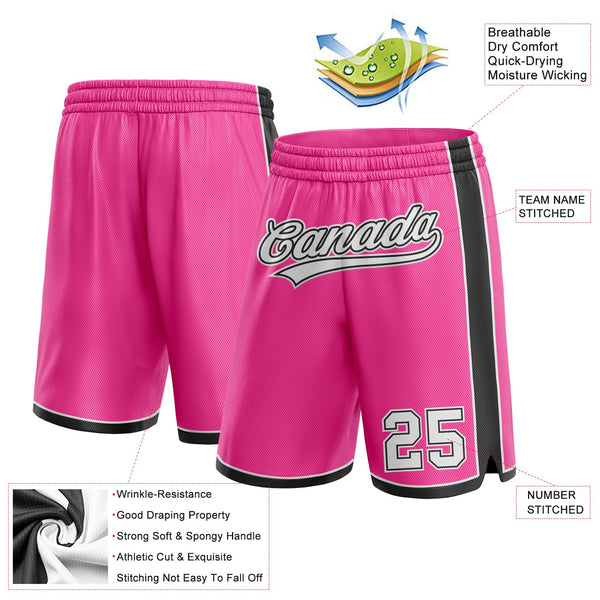 Custom Pink White-Black Authentic Basketball Shorts alternate