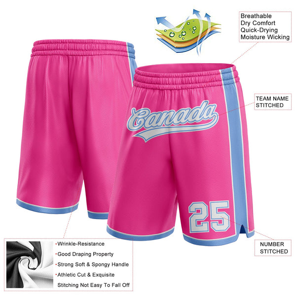 Custom Pink White-Light Blue Authentic Basketball Shorts alternate