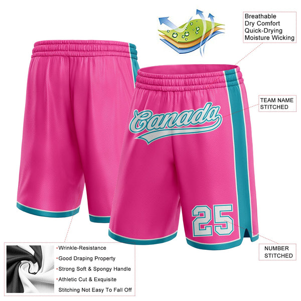 Custom Pink White-Teal Authentic Basketball Shorts alternate