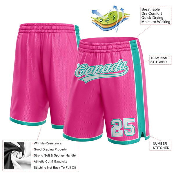 Custom Pink White-Aqua Authentic Basketball Shorts alternate