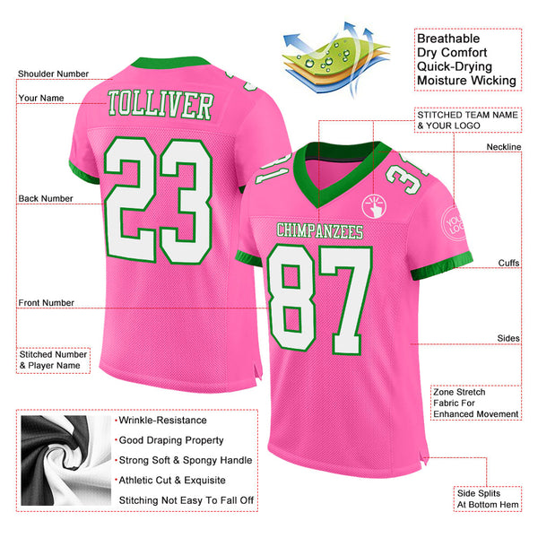 Custom Pink White-Grass Green Mesh Authentic Football Jersey alternate