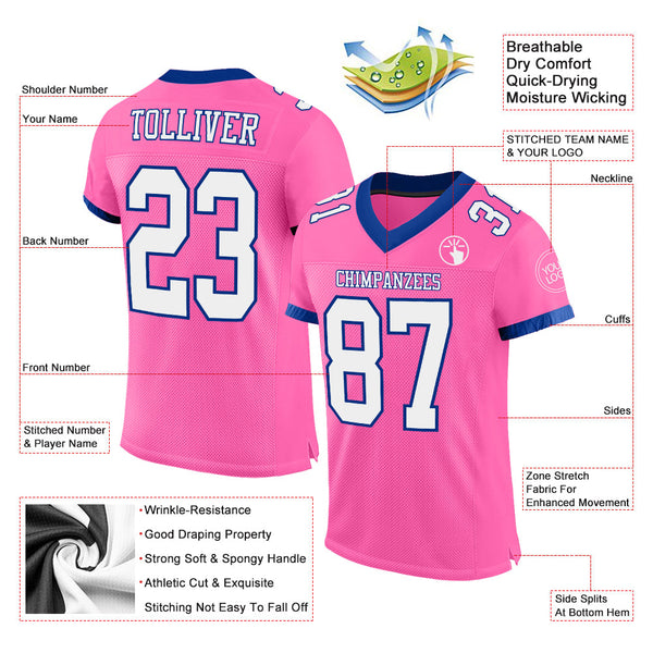 Custom Pink White-Royal Mesh Authentic Football Jersey alternate