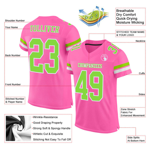 Custom Pink Neon Green-White Mesh Authentic Football Jersey alternate