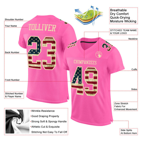 Custom Pink Vintage USA Flag-City Cream Mesh Authentic Football Jersey alternate