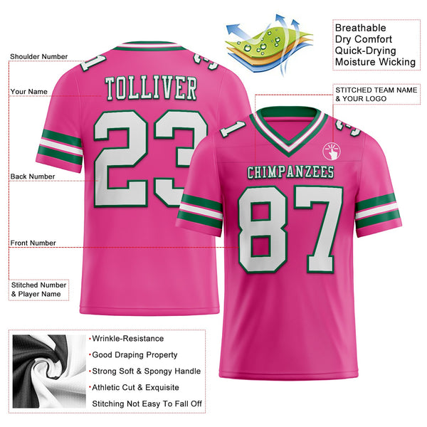 Custom Pink White-Kelly Green Authentic Football Jersey alternate
