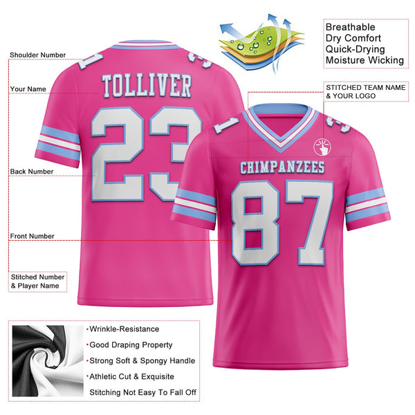 Custom Pink White-Light Blue Authentic Football Jersey alternate
