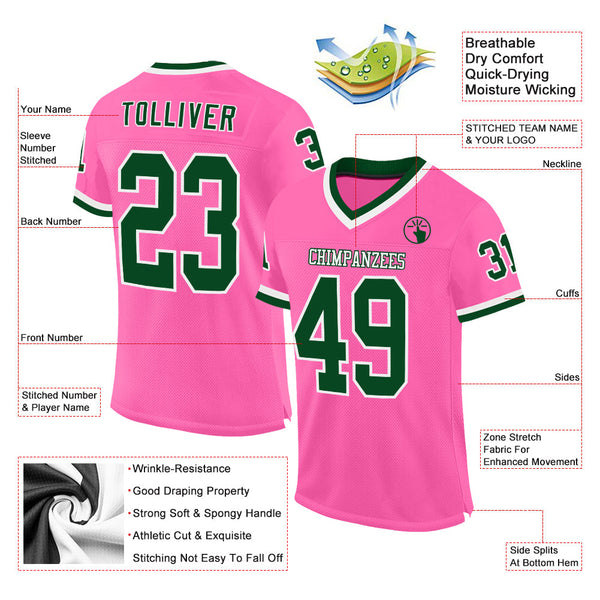 Custom Pink Green-White Mesh Authentic Throwback Football Jersey alternate