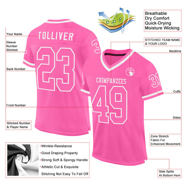 Custom Pink White Mesh Authentic Throwback Football Jersey alternate